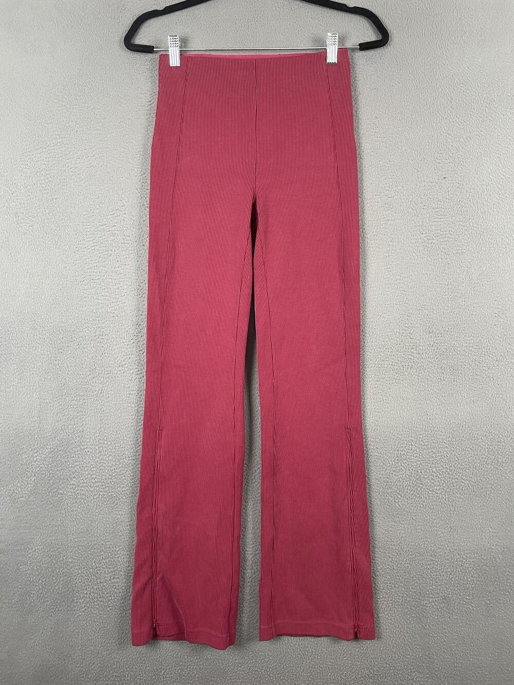 Lululemon Brushed Softstreme Ribbed Zip Flare Pant Womens 4 Pink Pomegranate - Picture 1 of 8